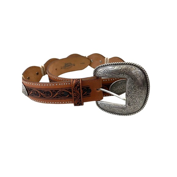 JUSTIN LEATHER WESTERN BELT VINTAGE C10114 SIZE 30 TAN / NATURAL GENTLY USED! - Picture 4 of 7